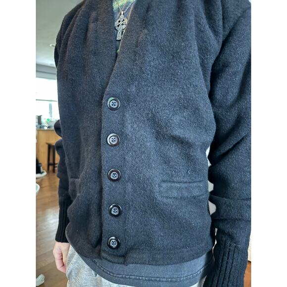 Vintage Dehen 1920 Slouchy Varsity wool cardigan V neck black size small - Picture 13 of 13